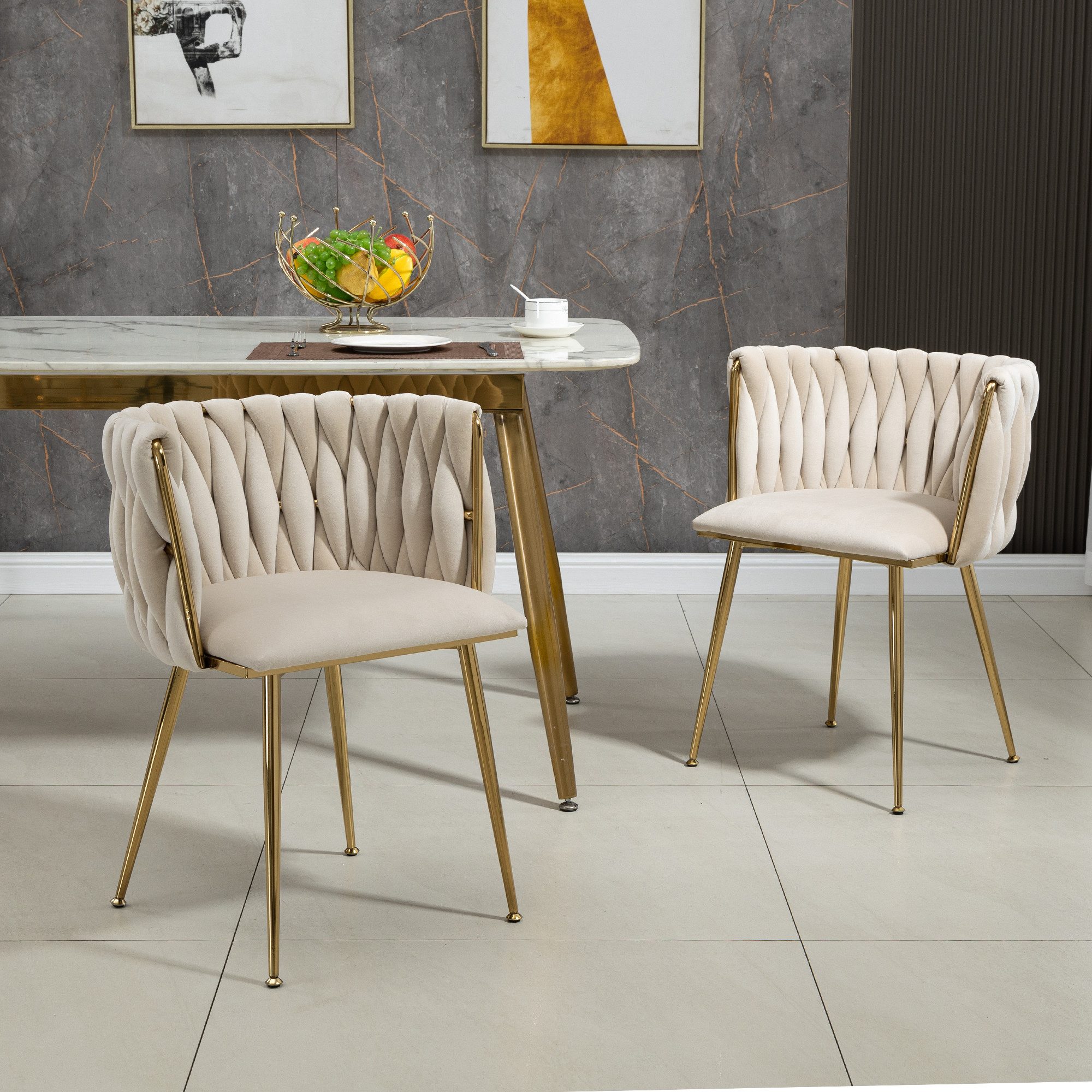 KLAM HOME Stuhl Esszimmerstuhl Polsterstuhl Wohnzimmerstuhl Schlafzimmerstuhl (Modernes luxuriöses Samt-Esszimmerstuhl-Set mit goldenen Metallbeinen), für Esszi – Bild 4 von 5