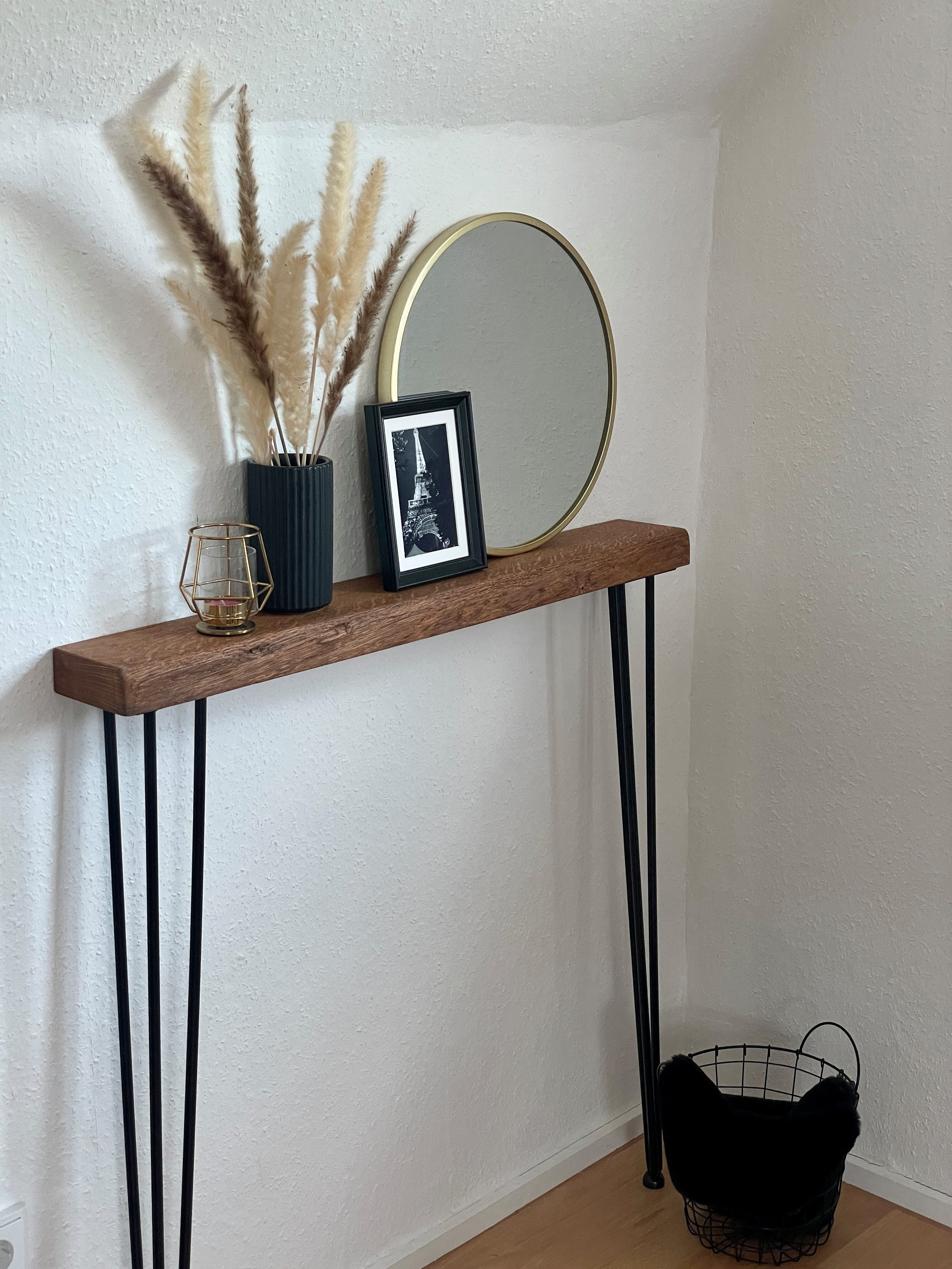 LosBudos Konsolentisch aus Eiche mit Haarnadelbeinen (geschliffene Waldkant günstig online kaufen