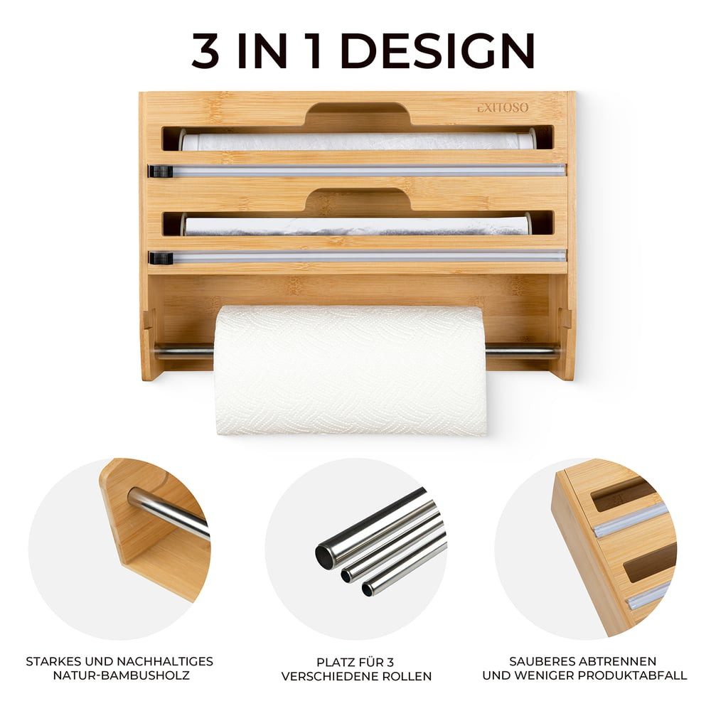 Exitoso Küchenrollenhalter simple Montage ohne Bohren, für Küchenpapier Alufolie Frischhaltefolie