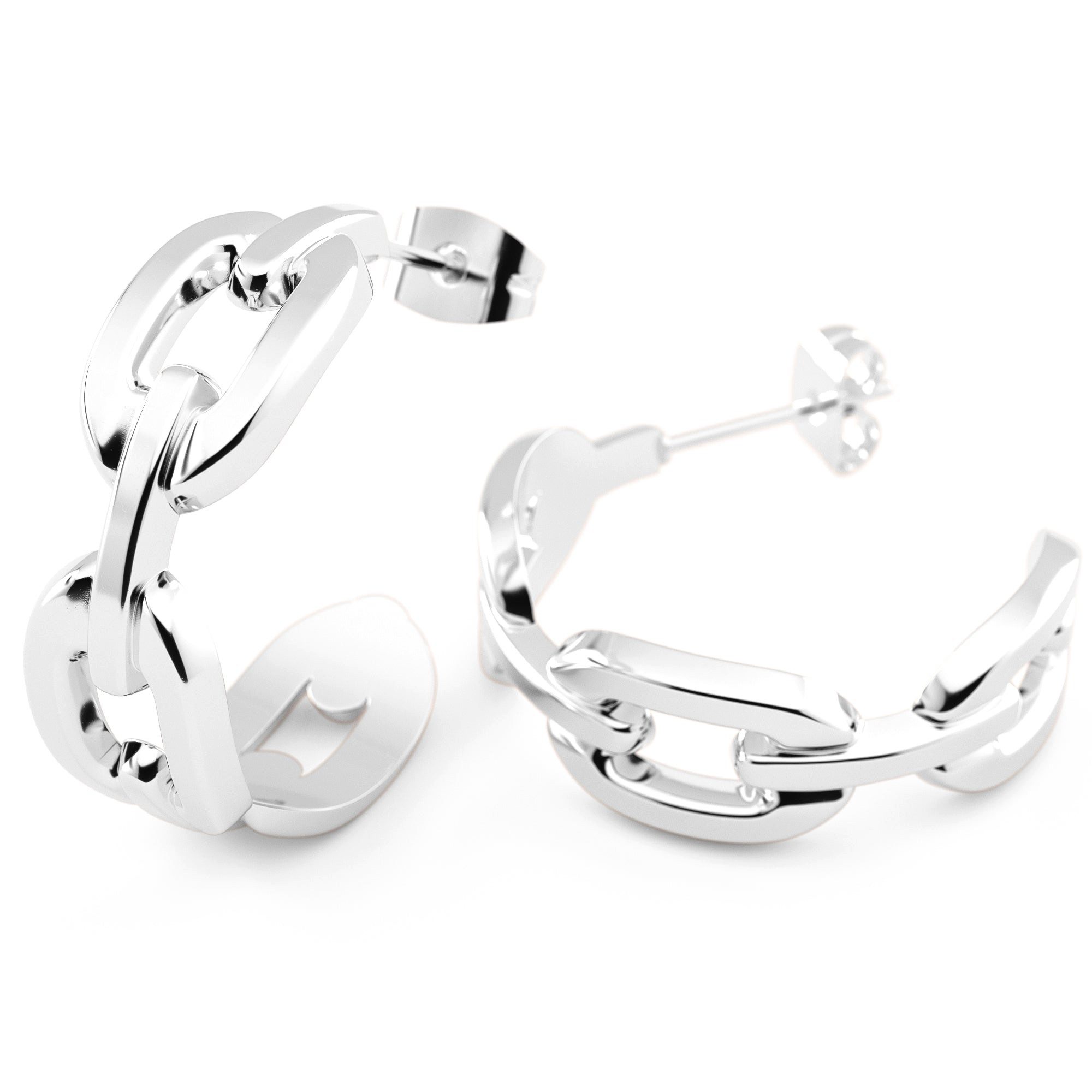 THIORA Paar Creolen Chain Hoops, 316L Edelstahl im Kettenglieder-Design, 24 x 8 mm