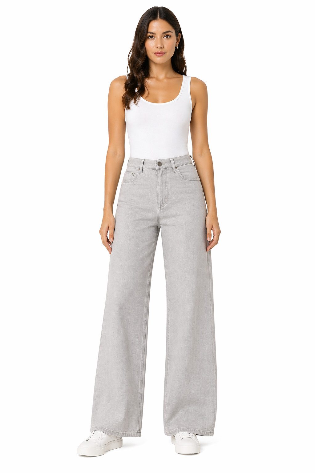 YAYA Weite Jeans Graue Denimhose
