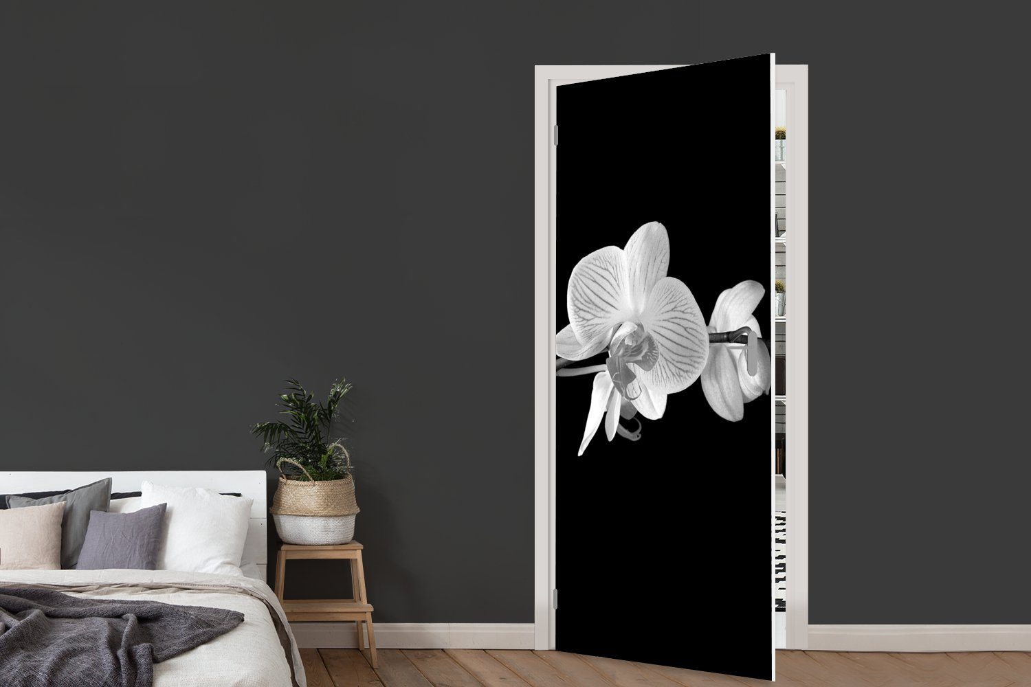 MuchoWow Türtapete (1 Rosa St), Tür, Türaufkleber, Knöpfe, Fototapete Blumen - Matt, Schwarz - - bedruckt, 75x205 - cm für Orchidee