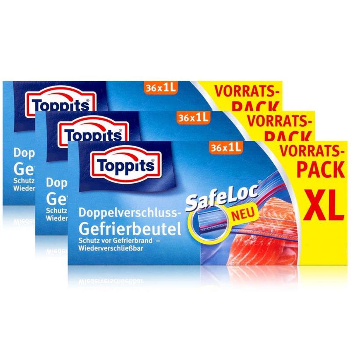 Toppits Küchenorganizer-Set Toppits Doppel-Verschluss Gefrierbeutel 36x1  Liter (3er Pack)