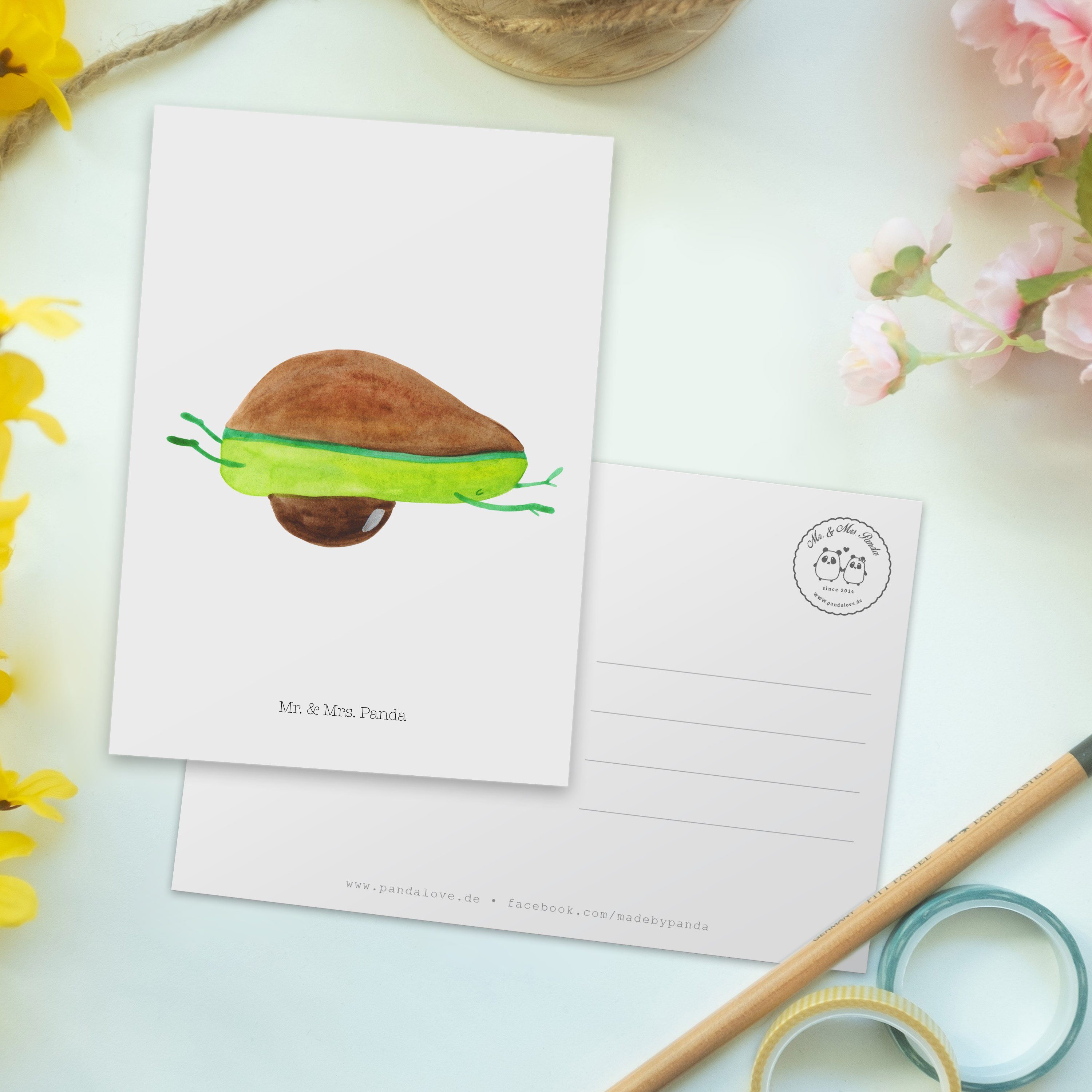 Mr. & Mrs. Panda Postkarte Einladung, Weiß Geschenk, Grußkarte, Avocado - Einladungskarte - Yoga