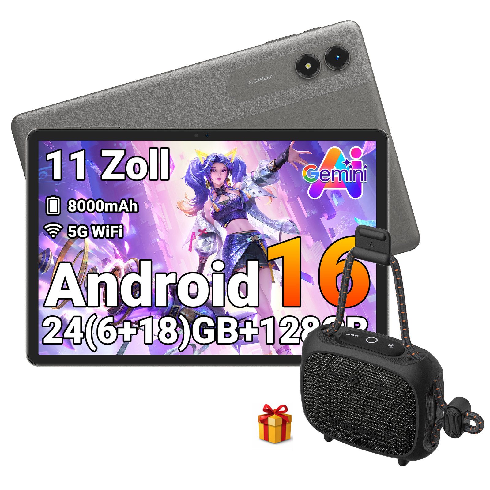 VekfulPC 11" T5 90 Hz Android 16 128 GB 8000 mAh Akku 5G WiFi Tablet (11", 128 GB, Android16, Android 16, Gemini Al Magic, 8000 mAh, 5G WiFi)