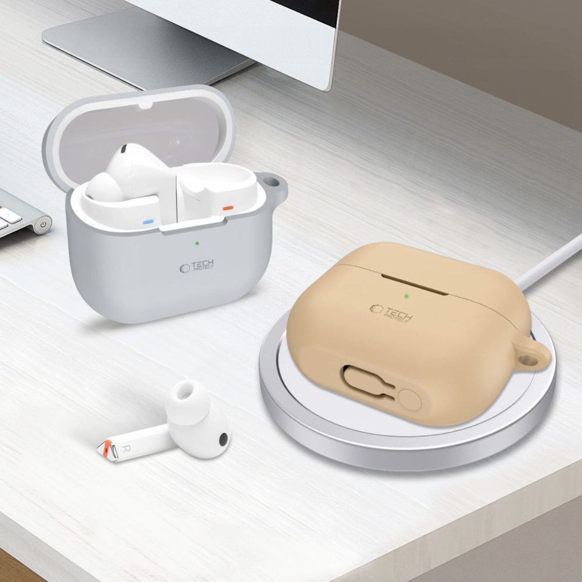 TECH PROTECT Kopfhörer-Schutzhülle für Samsung Galaxy Buds 3 / 3 Pro, Mit Karabiner und kabelloser Ladefunktion – Bild 3 von 4