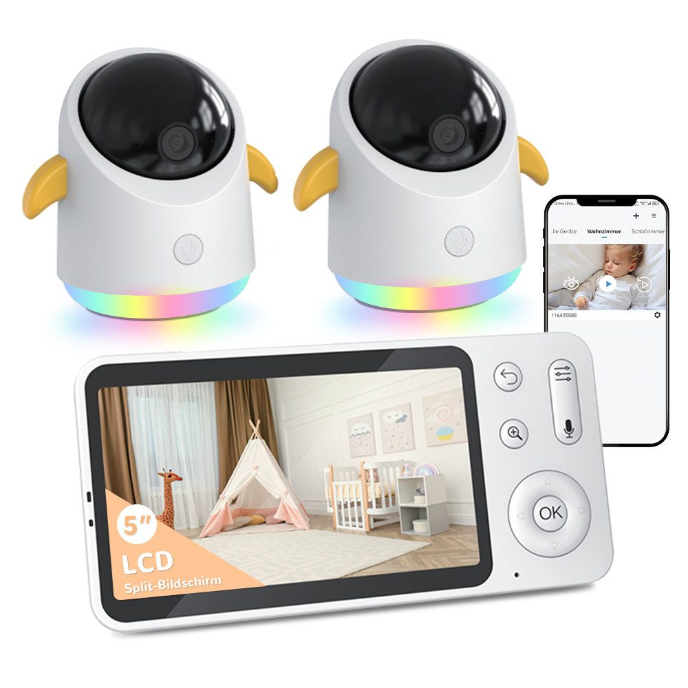 Babyphone 5 Zoll 2K 3MP Babyphone mit 2 Kameras, WLAN Video Babyfone mit APP