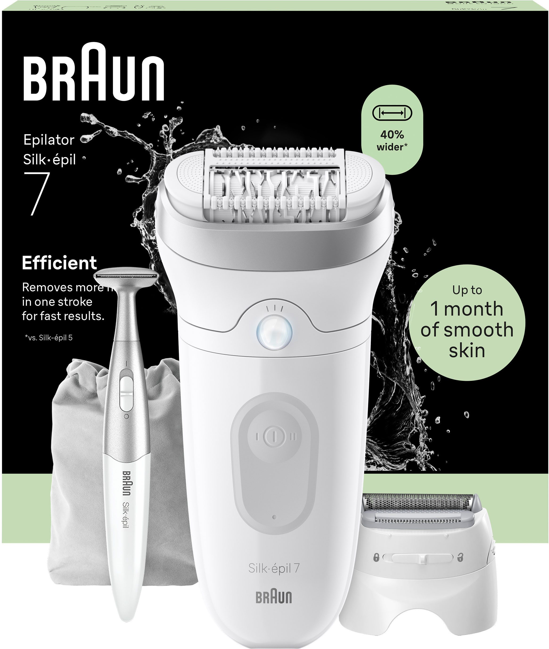 Braun Epilierer Silk-épil 7 SE7-241, Wet & Dry, inklusive Rasieraufsatz, Trimmeraufsatz und Bikini-Trimmer