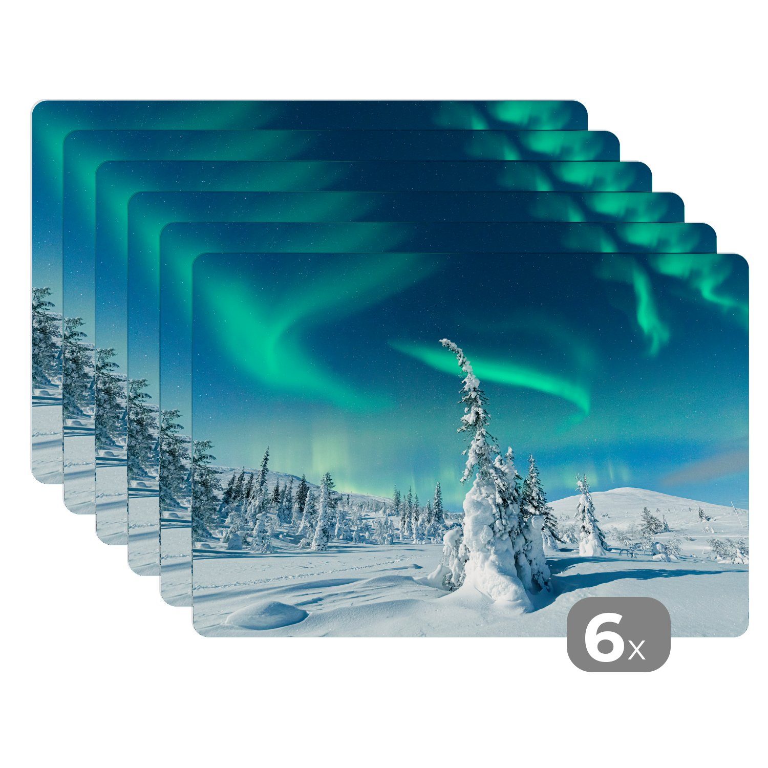 MuchoWow Platzset Nordlicht - Schnee - Landschaft - Winter - Höhle, (6-St), günstig online kaufen