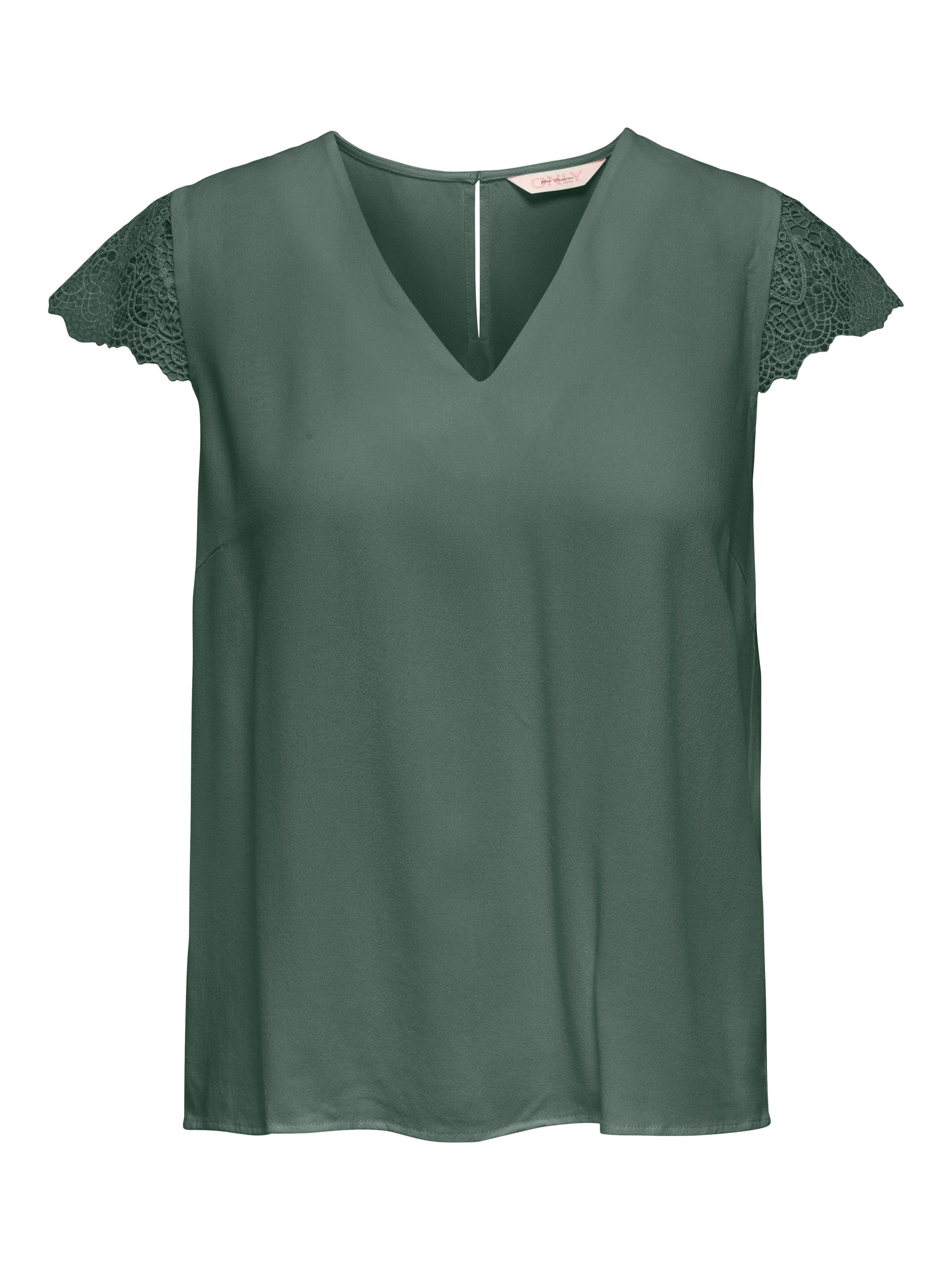 ONLY Kurzarmbluse ONLELVA-VIA S/S DETAIL TOP WVN CS FR Viskose, Spitze