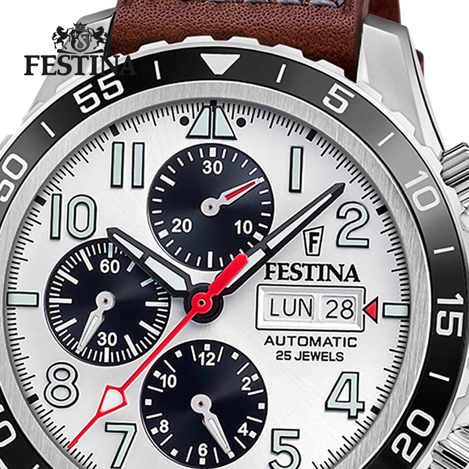 Festina Multifunktionsuhr Festina Herrenuhr Swiss Made Armbanduhr, (Multifunktionsuhr), Herren Armbanduhr rund, Lederarmband braun, Elegant