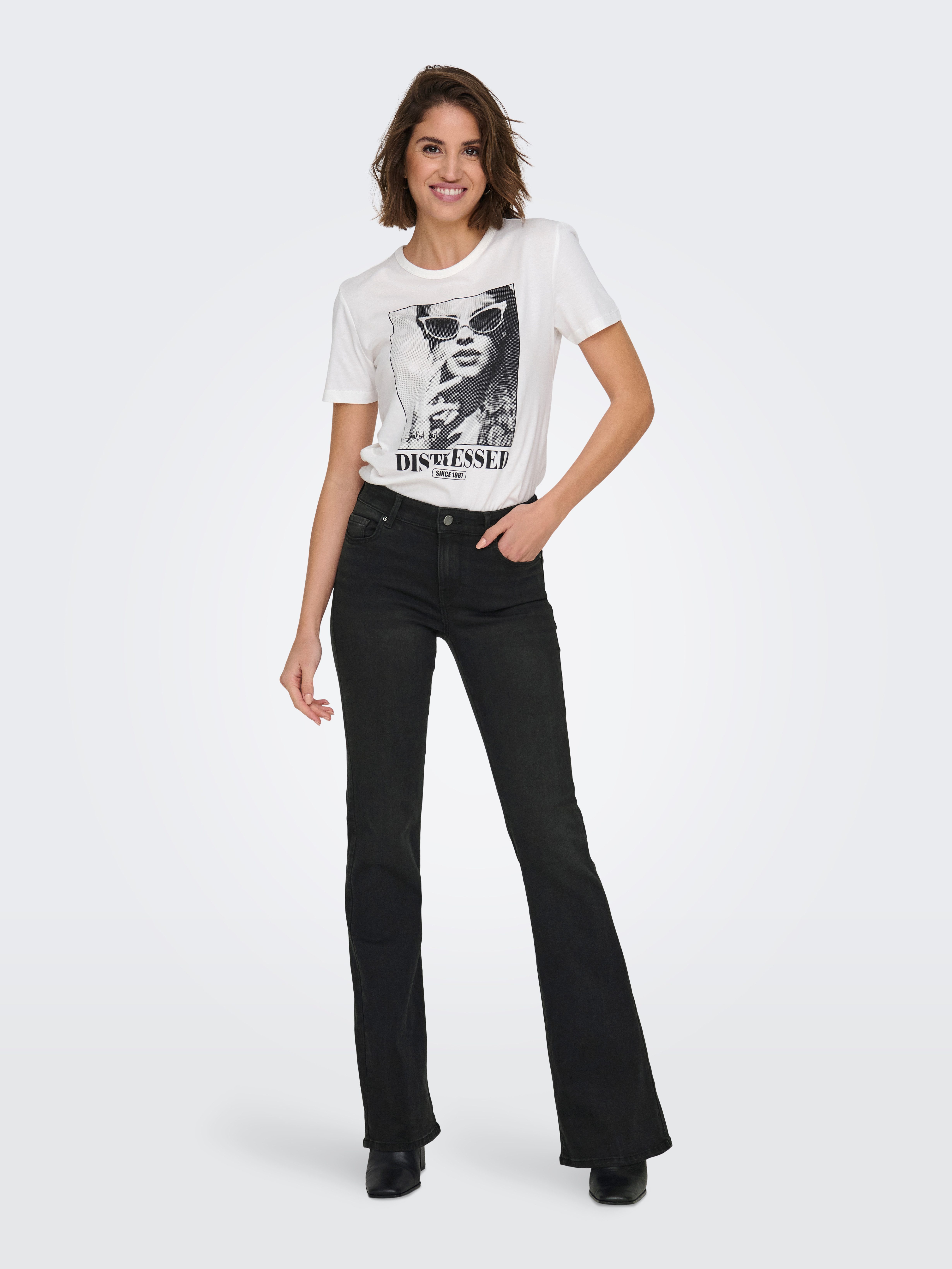 ONLY Bootcut-Jeans ONLLUSH MW RETRO FLARED DNM Materialmix, bootcut fit, Regular Waist,  Retro-Fit