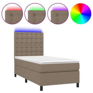 vidaXL Bettgestell Boxspringbett mit Matratze LED Taupe 100x200 cm Stoff Bett Bettgestel