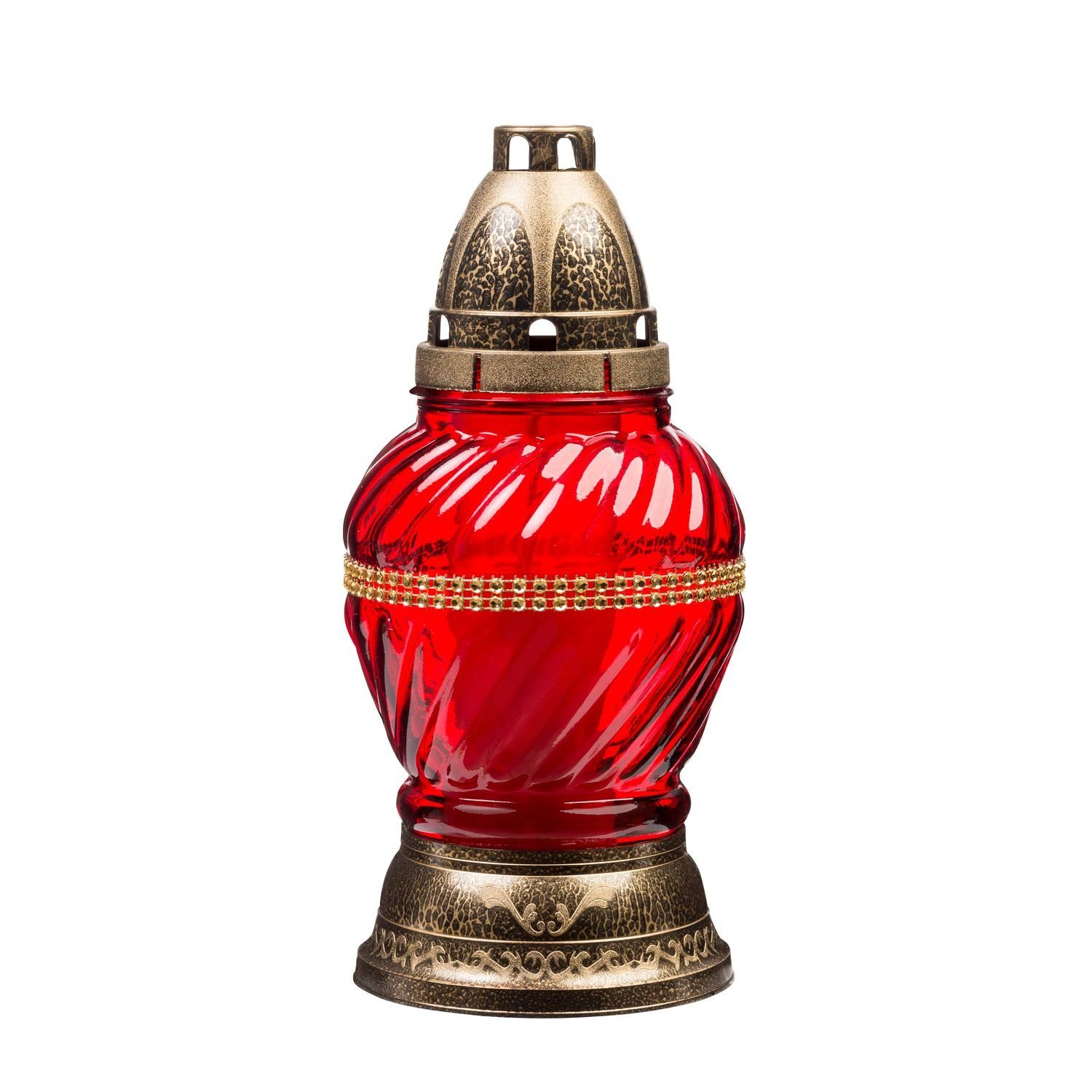Glofrex S.C. Grabkerze Grablicht-Glas mit Kerze - rot/gold - Höhe 25 cm -  Brenndauer 24 h