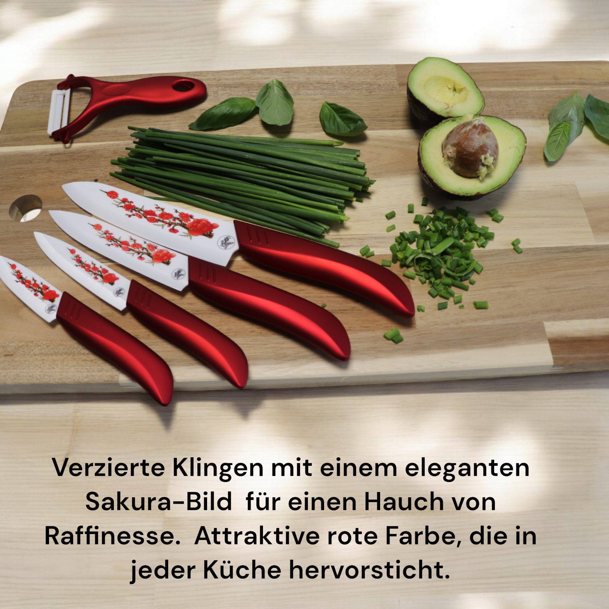 S-HubOla/SHubOla Messer-Set Keramik Messer Set 5 Tlg. Küchenmesser Kochmesser Allzweckmesser (5} Teilige Set (4 Messern und 1 Schäler), 5-tlg., 1 obstmesser, 2 Alzweckmesser, 1 Kochmesser/Chefmesser,1Schäler), Keramik 5 Teilige Set, Sakura, ultrascharf, ergonomisch