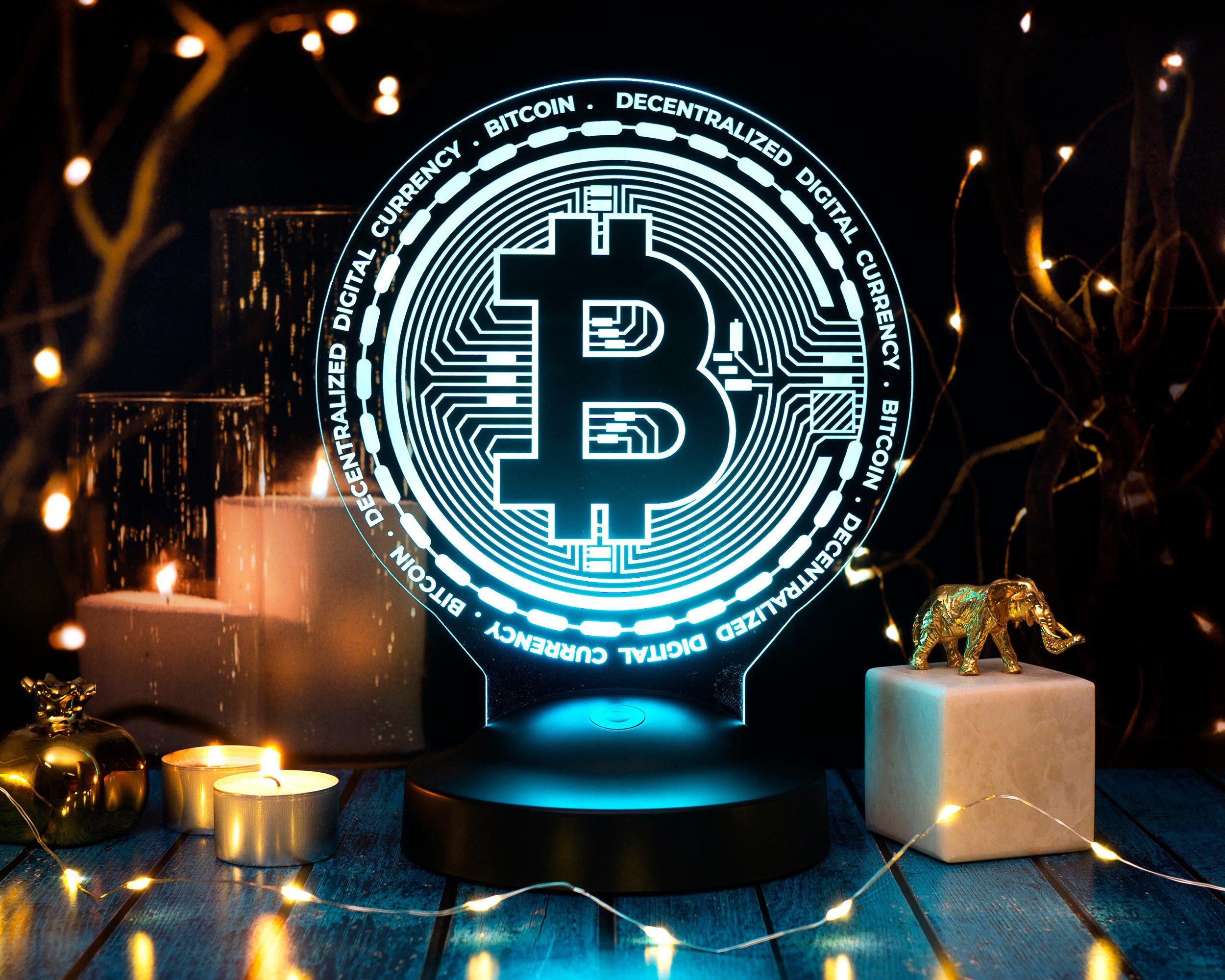 Geschenkelampe LED Nachttischlampe Bitcoin 3D Gravur Nachtlicht Geschenk  für Krypto-Liebhaber, Leuchte 7 Farben fest integriert, Geschenk für  Männer, Kryptowährung