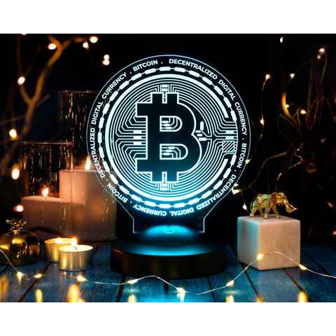 Geschenkelampe LED Nachttischlampe Bitcoin 3D Gravur Nachtlicht Geschenk für Krypto-Liebhaber, Leuchte 7 Farben fest integriert, Geschenk für Männer, Kryptowährung