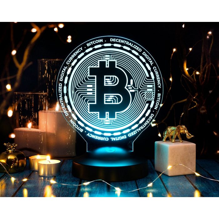 Geschenkelampe LED Nachttischlampe Bitcoin 3D Led Lampe Geschenk für Krypto Liebhaber/in LED fest integriert Verschiedene Farbe