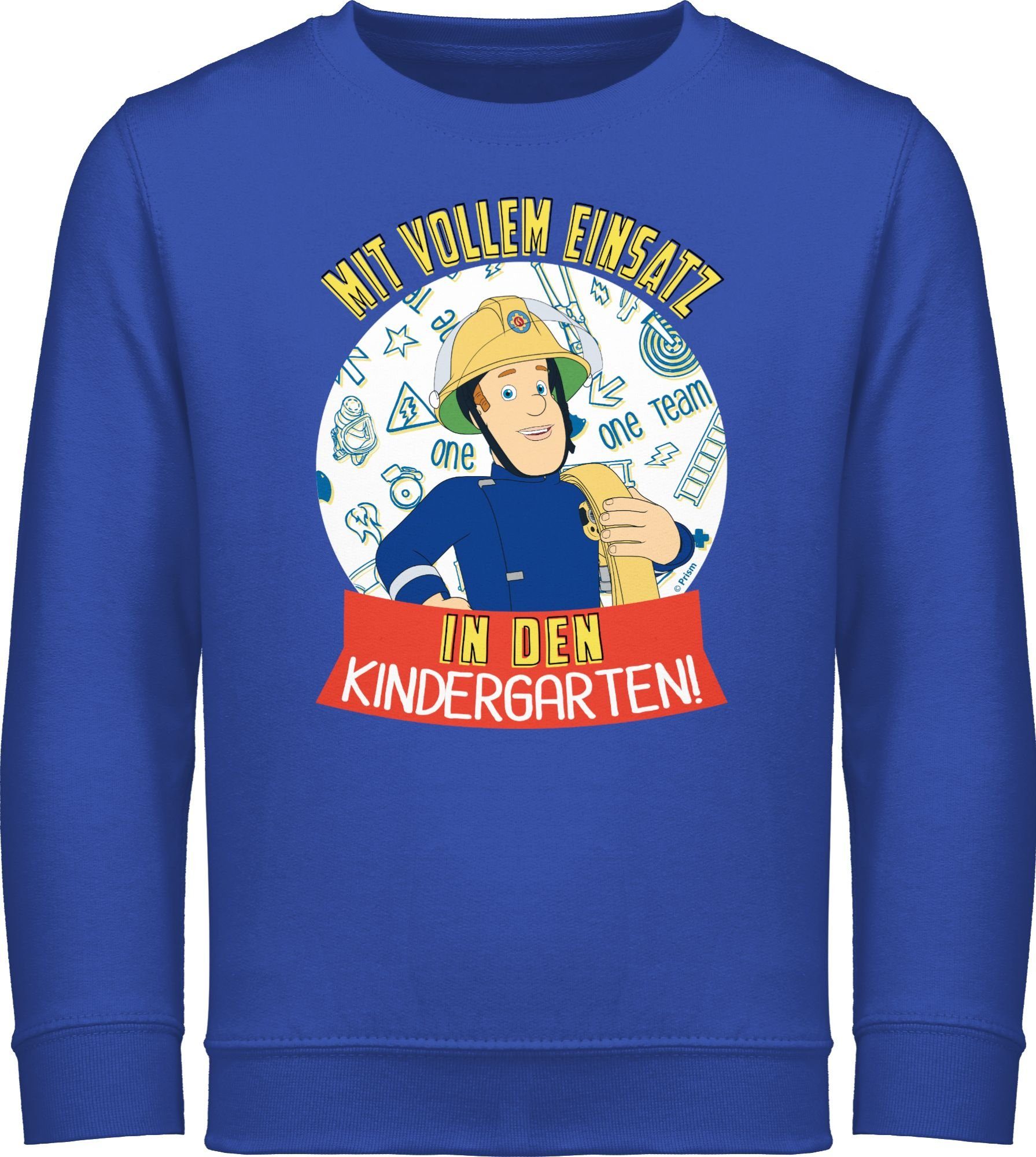 Sweatshirt in Feuerwehrmann 3 den Mädchen Kindergarten! vollem Shirtracer Mit Sam Royalblau Einsatz