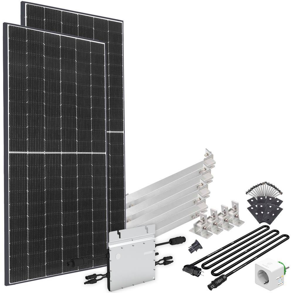 offgridtec Solaranlage Solar-Direct 830W HM-800, 415 W, Monokristallin, Schukosteckdose, 5 m Kabel, Montageset für Flachdach, Stromzähler