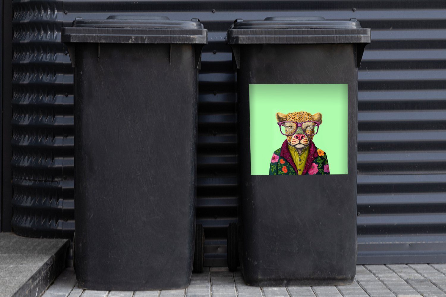 MuchoWow Wandsticker Tiere Mülltonne, St), Hund Brille Container, - Mülleimer-aufkleber, - Design - Abfalbehälter Sticker, (1