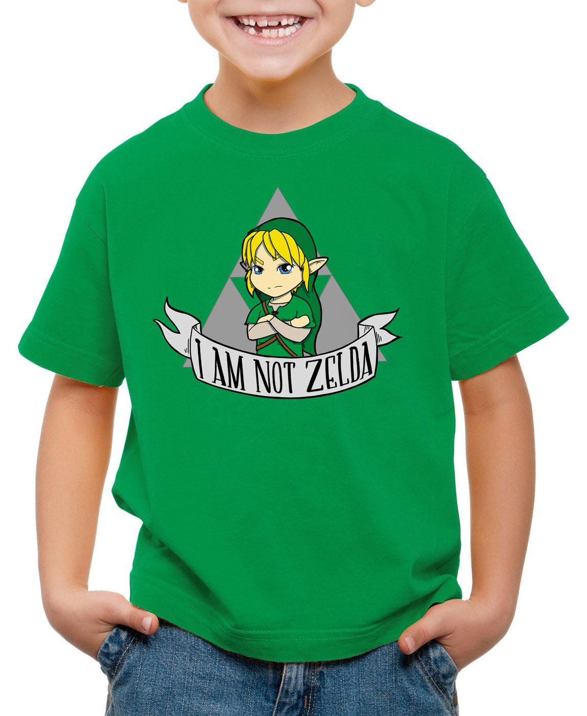 style3 Print-Shirt Kinder T-Shirt I am not Zelda link hyrule gamer grün