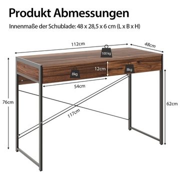 COSTWAY Schreibtisch, mit 2 Schubladen, 100kg belasbar, 112 x 48 x 76 cm