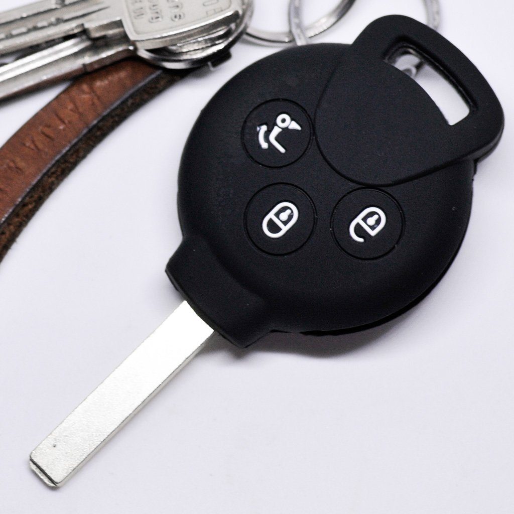 Smart Fortwo Schlüsseltasche mt-key Coupe 3 Cabrio 451 für Funk Schwarz, Schutzhülle Silikon Fernbedienung Tasten Softcase Autoschlüssel