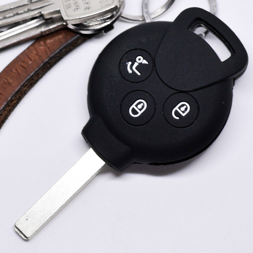 mt-key Schlüsseltasche Autoschlüssel Softcase Silikon Schutzhülle Schwarz, Smart 451 Fortwo Cabrio Coupe 3 Tasten Funk Fernbedienung