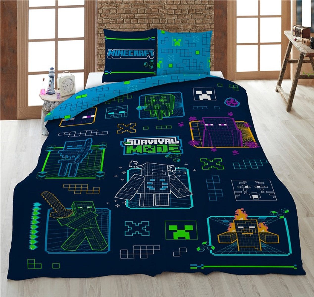 Minecraft Bettwäsche 140x200 cm Polyester Bettbezug mit passendem Kissenbez günstig online kaufen