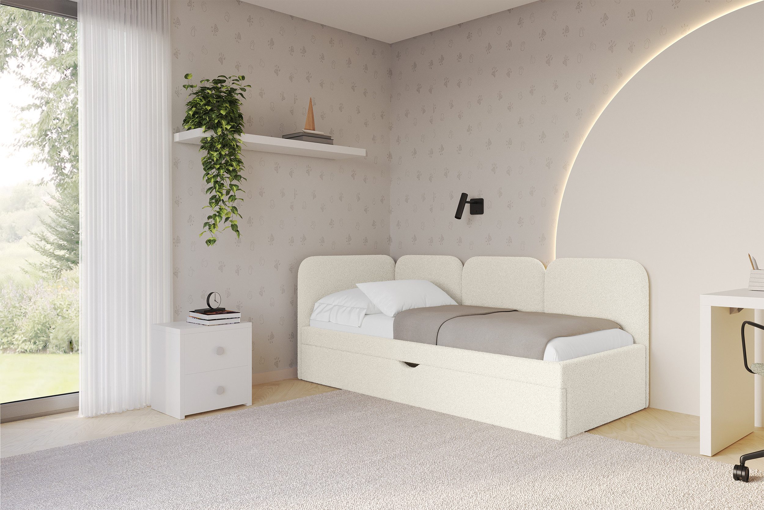 ALTDECOR Jugendbett ALVY (Jugendbett mit Bettkasten und Lattenrost, Polsterbett mit Matratze), Einzelbett mit Stauraum, Bett mit Kopfteil