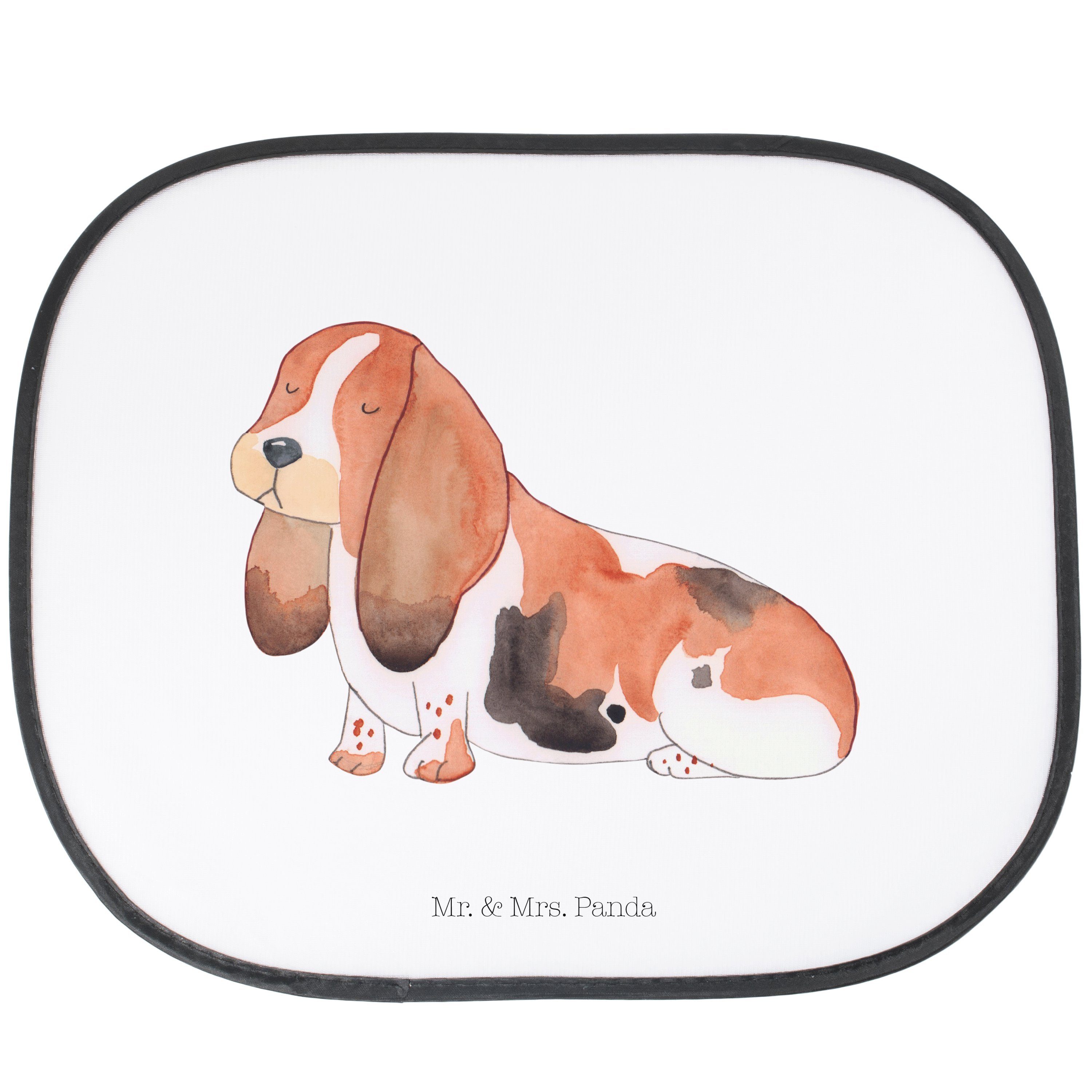 Sonnenschutz Hund Basset Hound - Weiß - Geschenk, Sonnenschutz Kinder, Sonnenblend, Mr. & Mrs. Panda, Seidenmatt