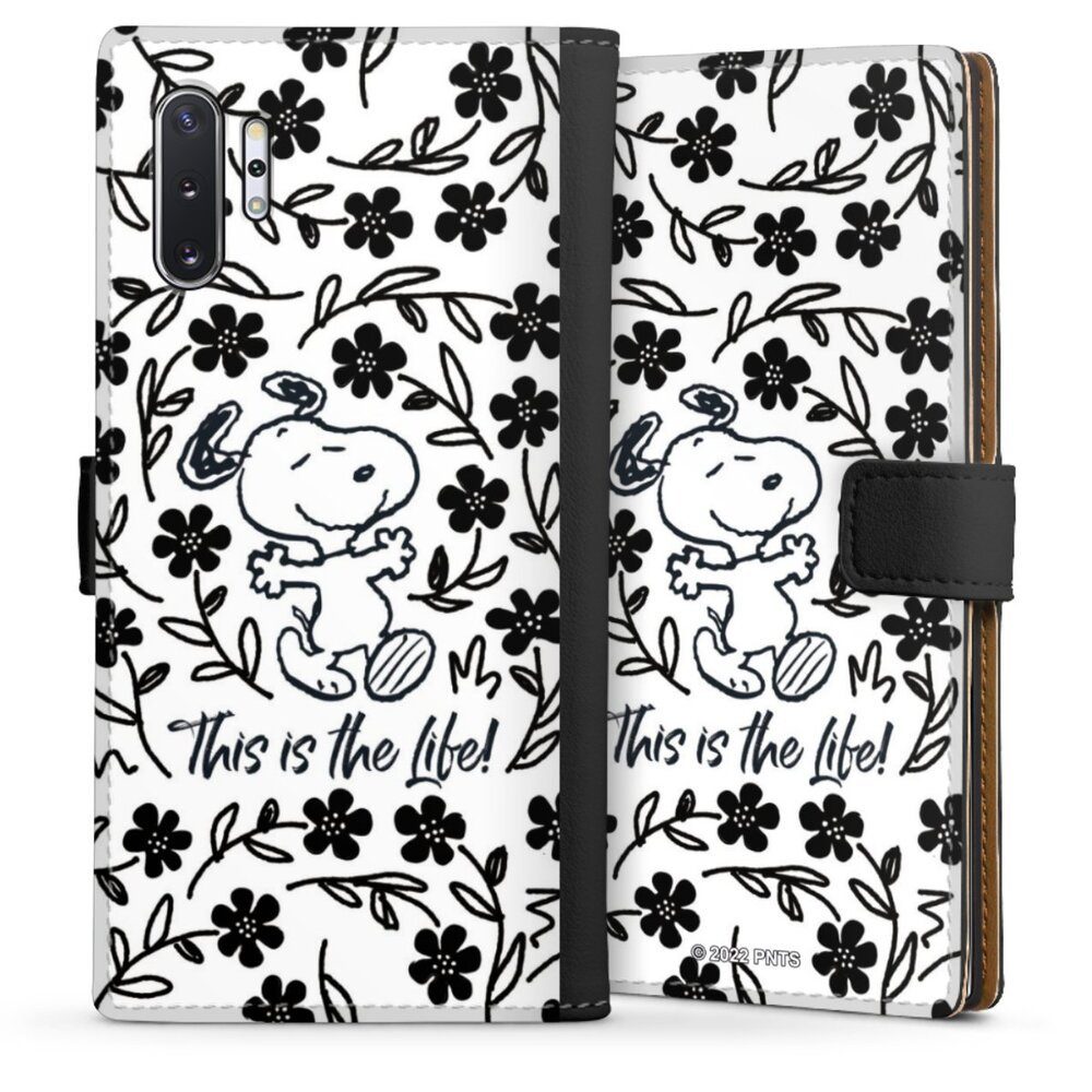 DeinDesign Handyhülle Peanuts Blumen Snoopy Snoopy Black and White This Is The Life, Samsung Galaxy Note 10 Plus Hülle Handy Flip Case Wallet Cover