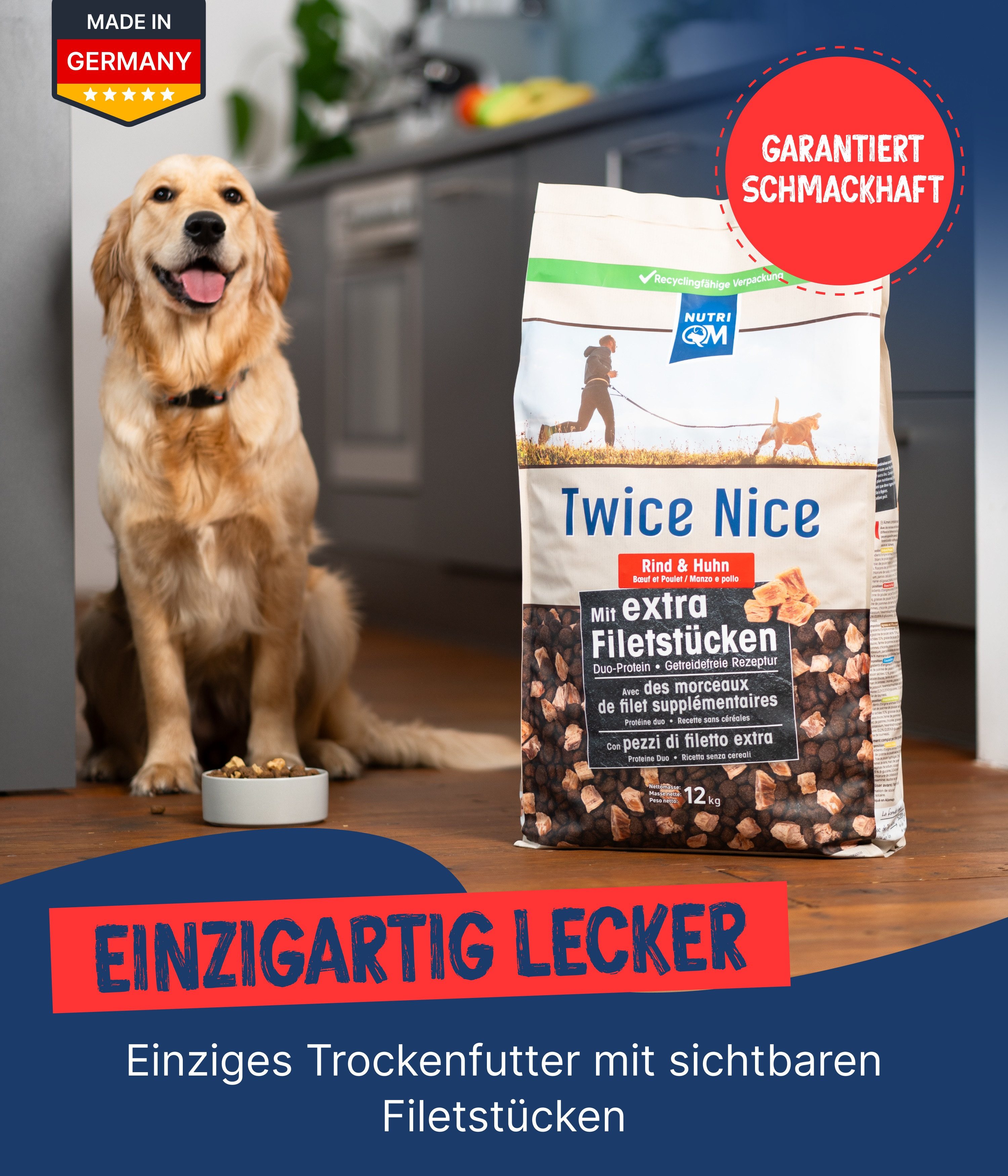 NutriQM Trockenfutter Twice Nice Adult Rind & Huhn, Trockenfutter für: Hunde