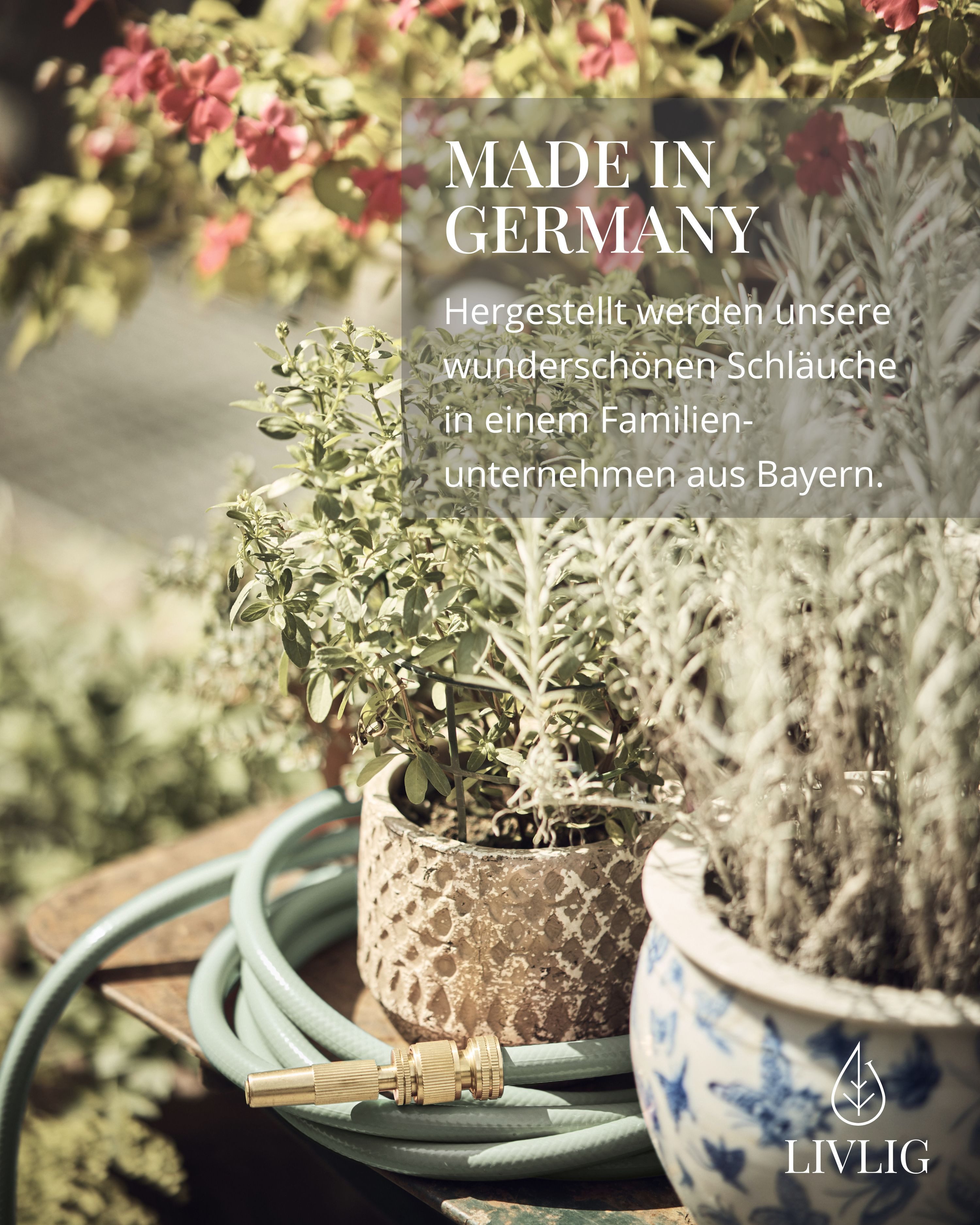 LIVLIG Gartenschlauch 1/2 Zoll, Schöner Gartenschlauch, Wasserschlauch 1/2 Zoll, Grün, Made in Europa, aus 60% recyceltem PVC