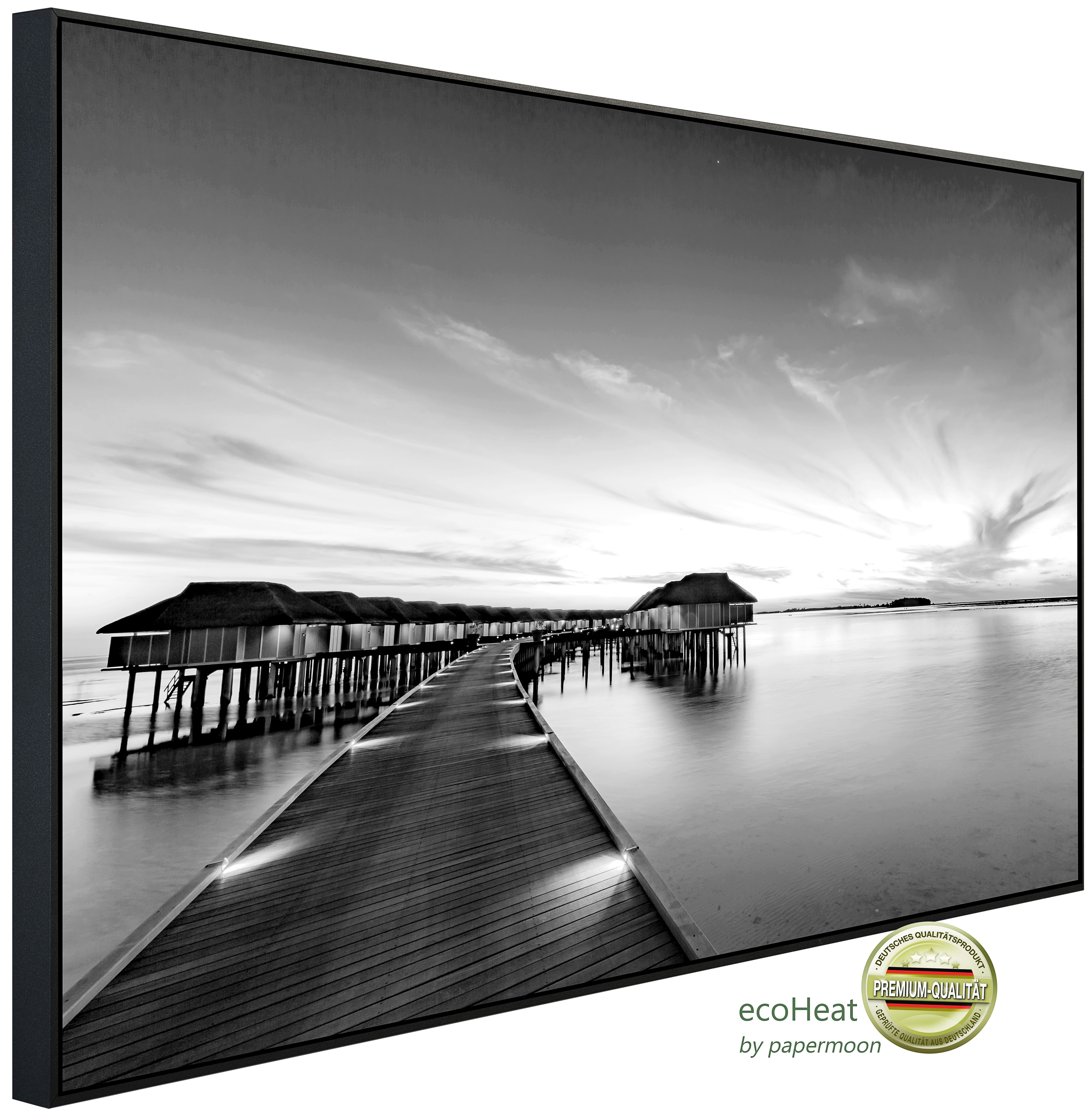 Papermoon Infrarotheizung INFRAROT-BILD-HEIZUNG, Steg im Wasser Schwarz & Weiß, TÜV-Rheinland/GS zertifiziert, angenehme Strahlungswärme