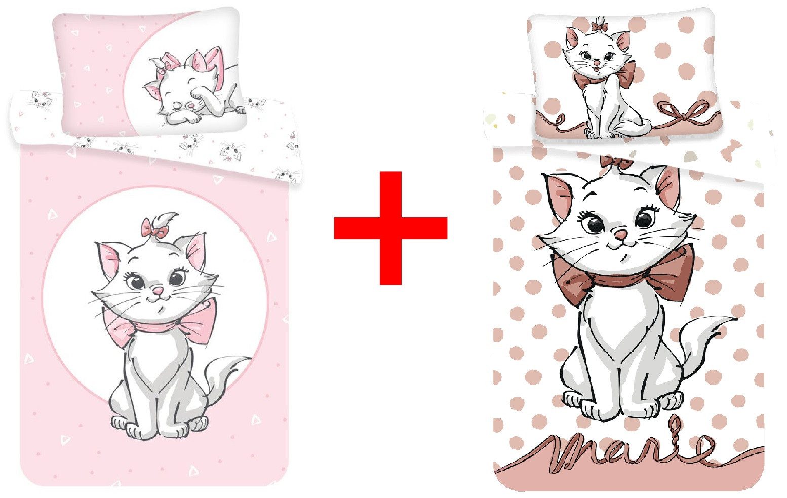 Disney Kinderbettwäsche Disney Marie Aristocats, 2 x Bettwäsche-Sets Katze Kätzchen Filmmotive, Renforcé, 2 teilig