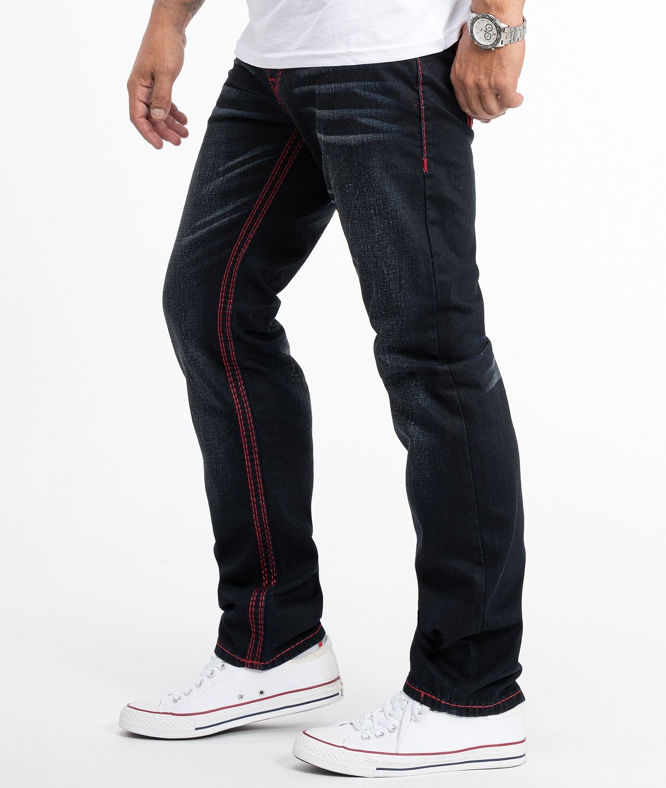 Rock Creek Straight-Jeans Herren Jeans Stonewashed günstig online kaufen