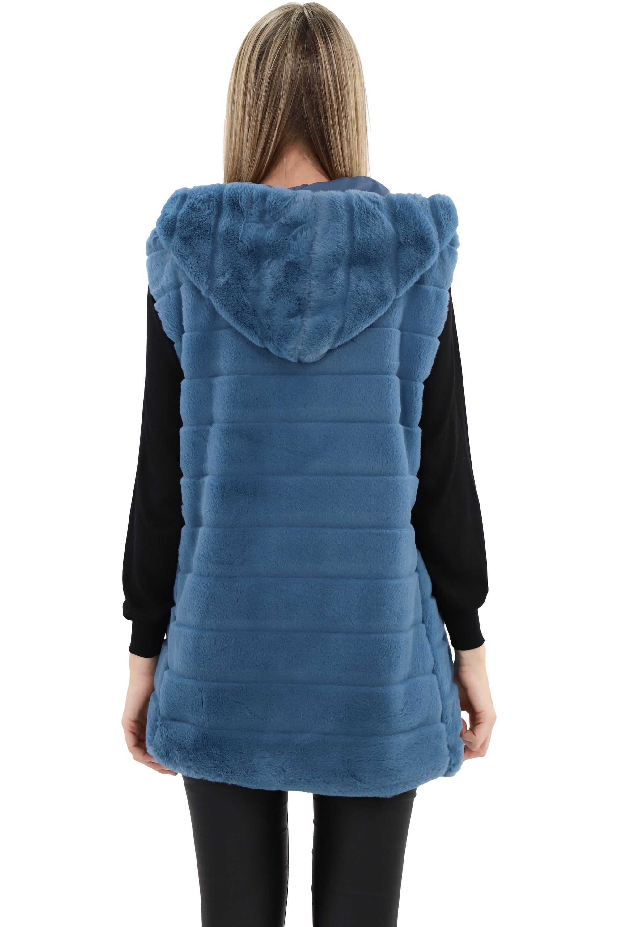 malito more than fashion Longweste malito Damen Longweste mit Kapuze, gerippte Weste aus Kunstpelz, mit Kapuze