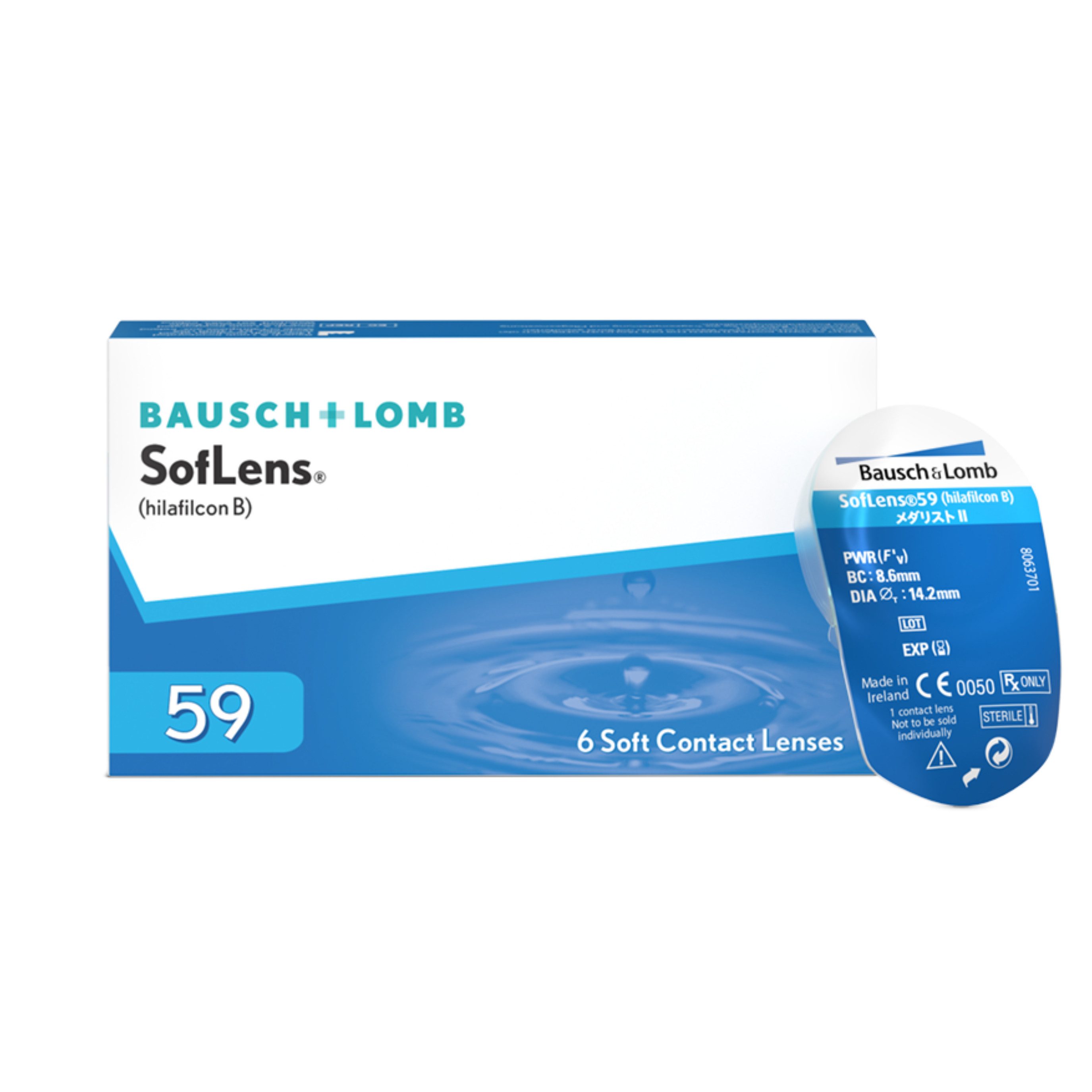 BAUSCH + LOMB Monatslinsen SofLens 59, sphärische Kontaktlinsen, weich, 6 Stück, BC 8.6 mm / DIA 14.2