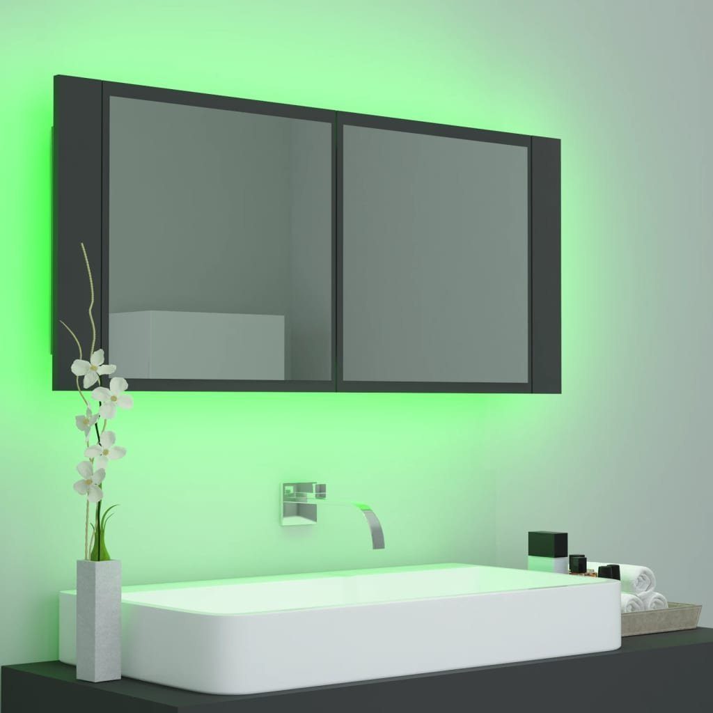 100x12x45 (1-St) Acryl Grau cm vidaXL Badezimmerspiegelschrank LED-Bad-Spiegelschrank