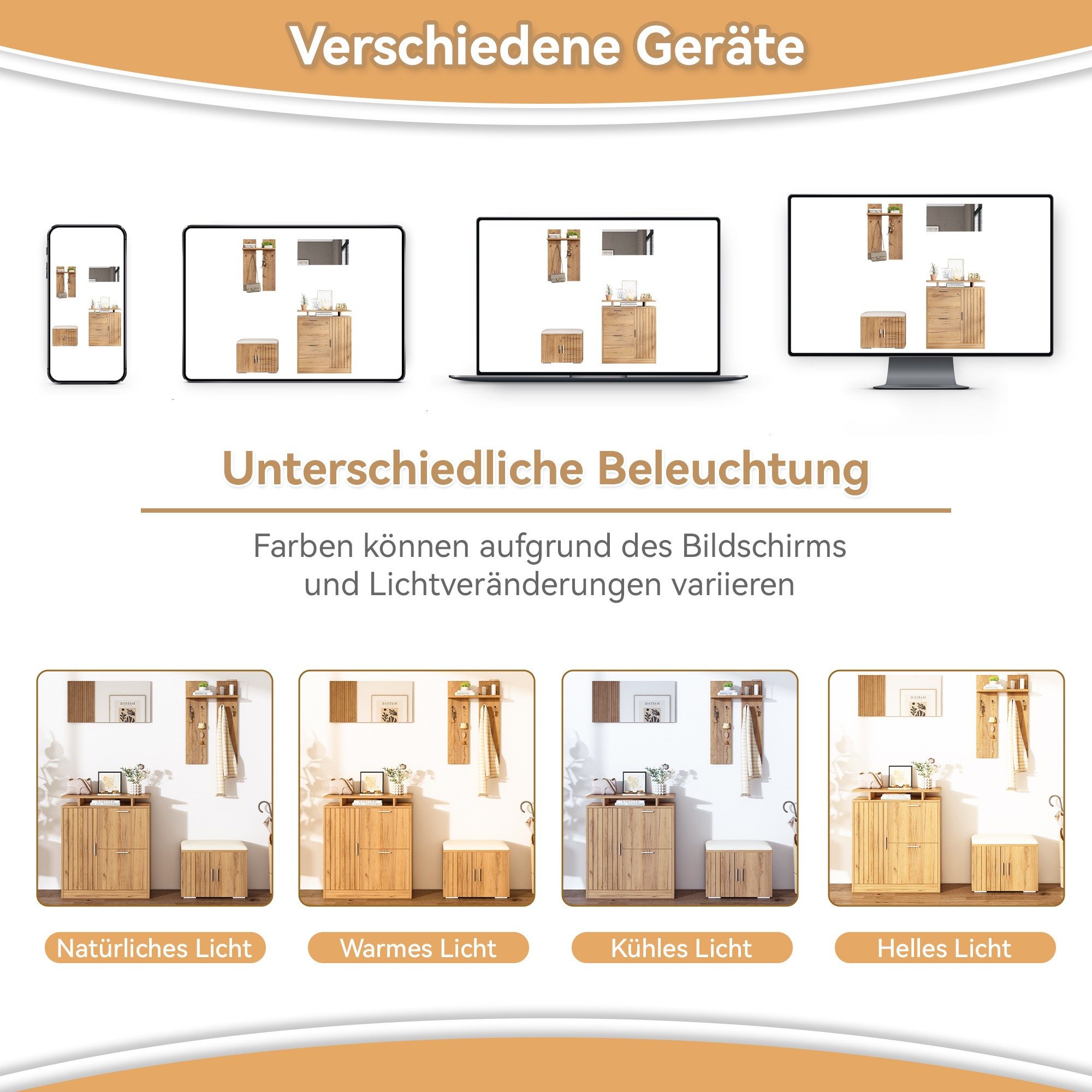 BlingBin Garderoben-Set Wandgarderobe, mit Schuhbank und Schuhschrank, 1 Spiegel, (1er Set, 4-St., 4tlg), Flur-Garderoben-Set, 4 Haken, 5 Türen, B140× T35 × H133 cm