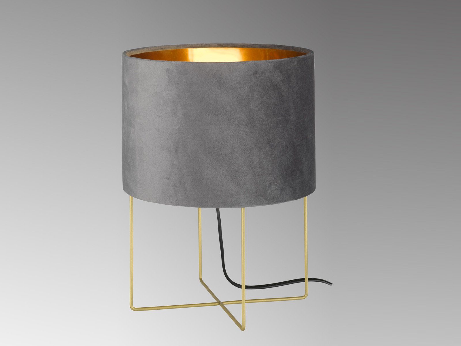 FISCHER & HONSEL LED Nachttischlampe Samt Lampenschirm innen Gold, Höhe 32cm, Dimmfunktion, LED wechselbar, Warmweiß, ausgefallen-e Design-er Stofflampe, Tischleuchte mit Metall-Fuß