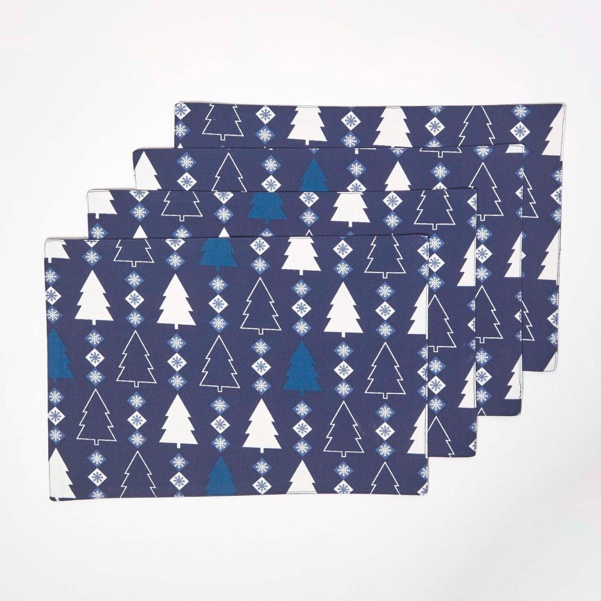 Homescapes Platzset 4 Weihnachtstischsets Winterland blau – 30 x 45 cm, 100% Baumwolle