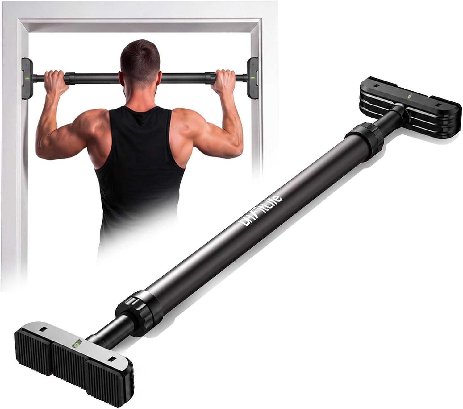 DH FitLife Klimmzugstange Türrahmen ohne Schrauben (Pull up bar Doorway zum Eindrehen, 1-tlg., Türreck für Krafttraining, Reckstange für Tür 72-92cm), Mit Wasserwaage