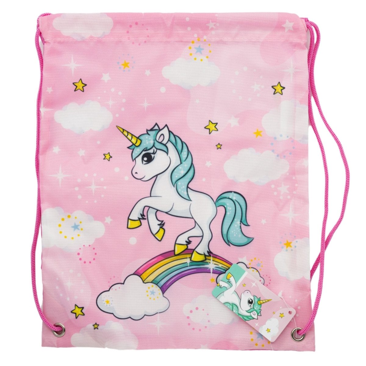 Storline Turnbeutel Einhorn Lunchbag mit Regenbogenmotiv für Kinder mit Kordelzug