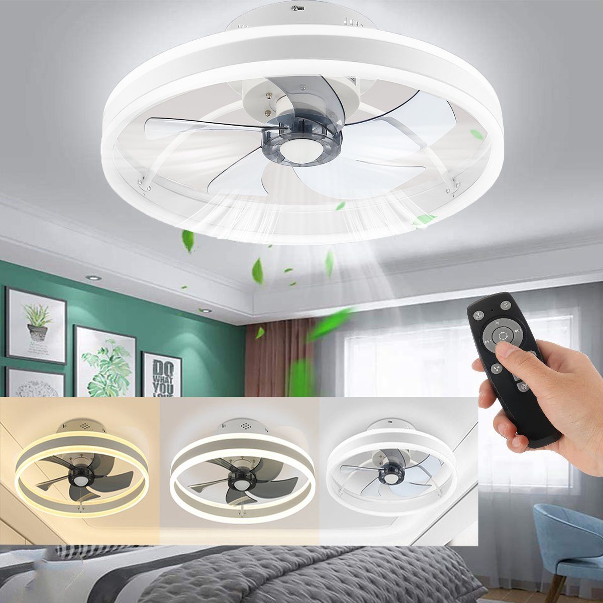 LETGOSPT Deckenleuchte Deckenventilator mit Schlafzimmer Deckenventilator für LED Tageslichtlampe, Lampen, LED 50W Lampe, 5000LM LED Wohnzimmer integriert, 50W/60W LED fest Kaltweiß/Naturweiß/Warmweiß, Deckenleuchte Küche Deckenleuchte