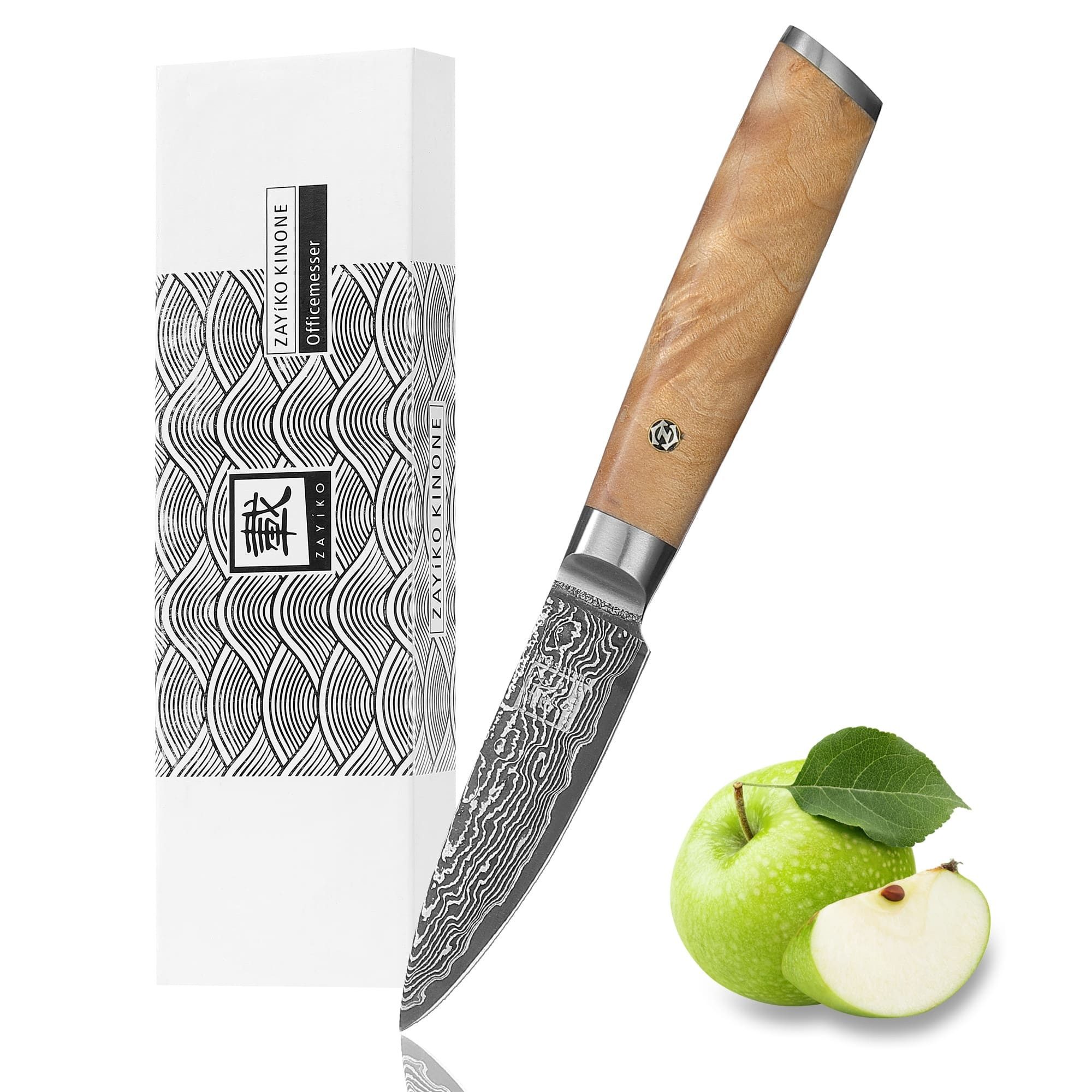 OTTO Gemüsemesser Kinone Damast Officemesser I 8 cm Klinge I Wurzelholzgriff Birke, dunkler Damaststahl