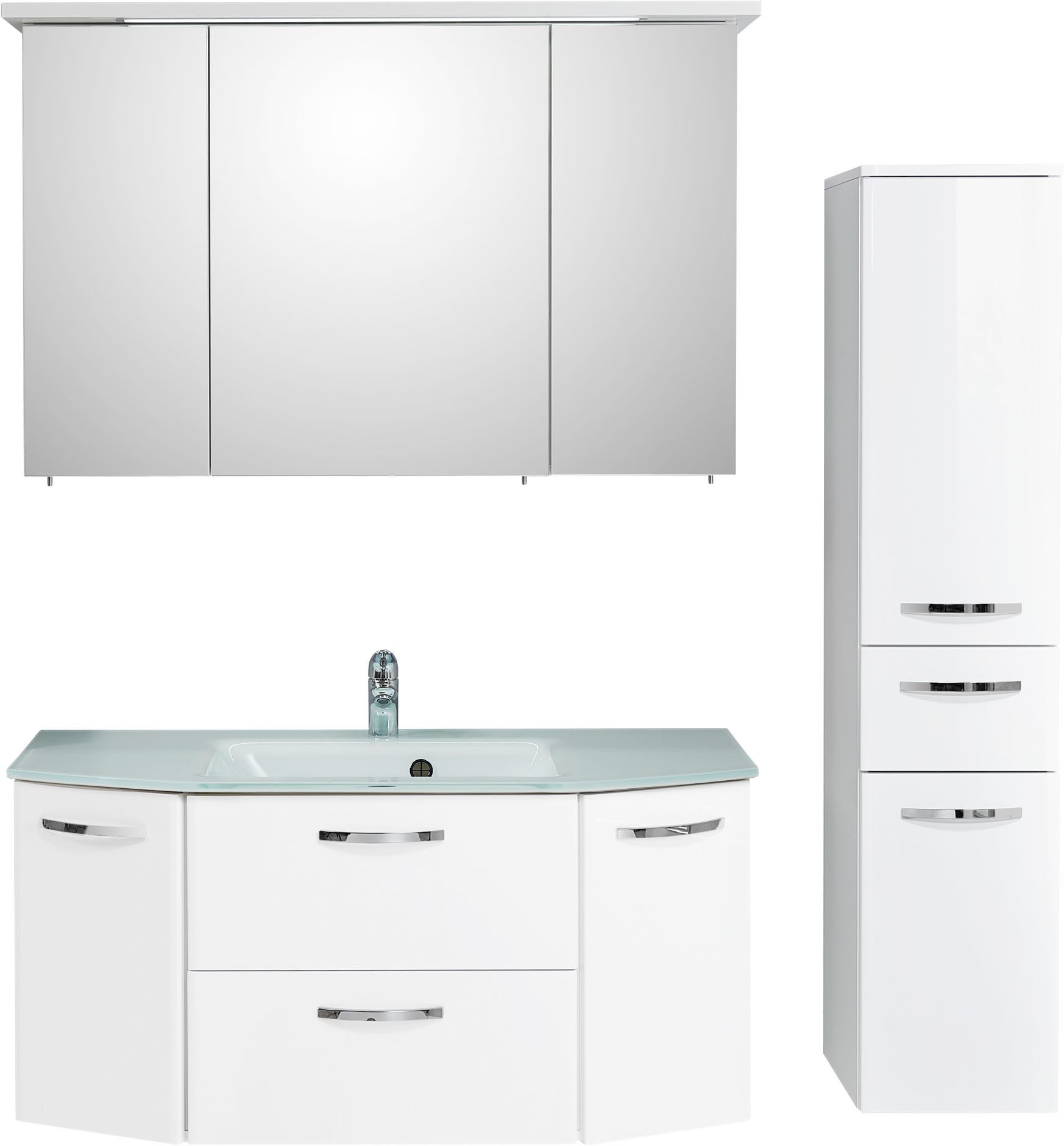 Saphir Badmöbel-Set Quickset 326, 4-teilig, mit Glaswaschtisch, (4-St), Badezimmer-Set mit Midischrank in Weiß Glanz