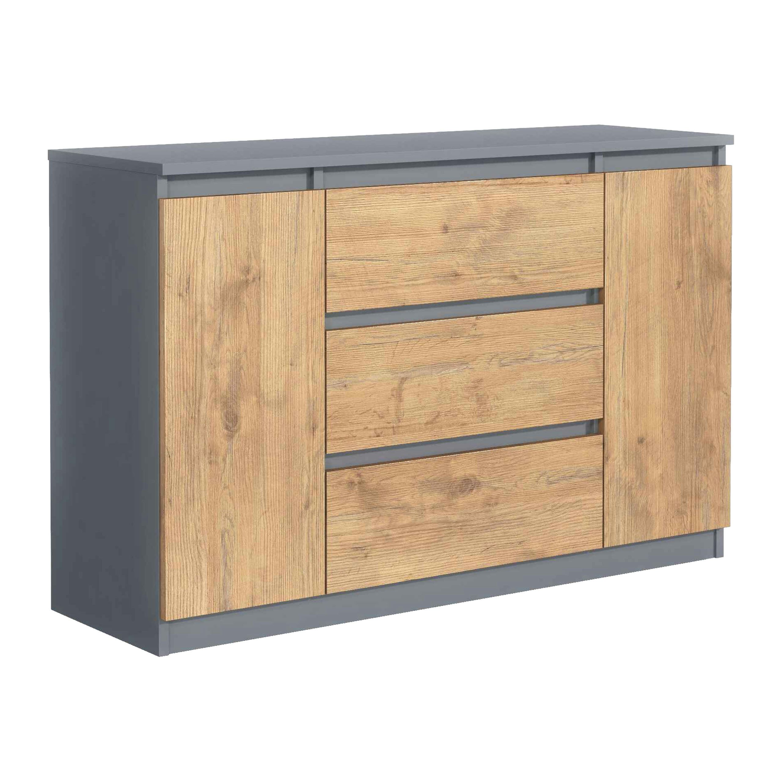 Masseno Kommode NUDO 120 cm Sideboard mit 3 Schubladen und 2 Türen Anthrazit